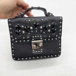 Womens Black Crossbody Bag Faux Leather with Chain Strap Small Purse